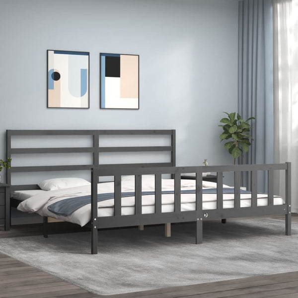Graues Bettgestell mit Kopfteil Gyongyosi 200x200cm (Holz)