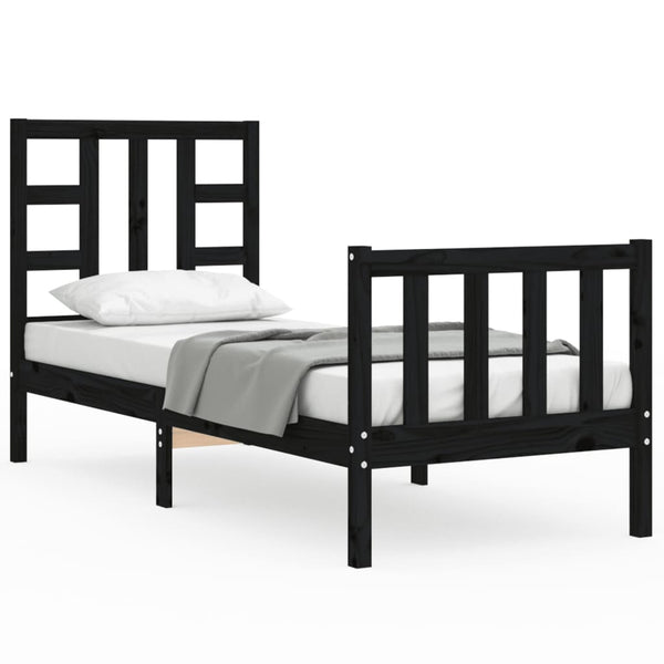 Schwarzes Bettgestell mit Kopfteil Kassandra Small Single (Holz)