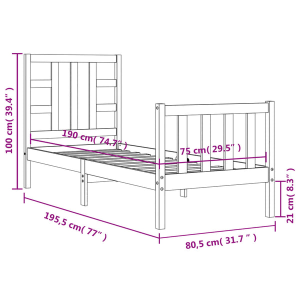 Schwarzes Bettgestell mit Kopfteil Kassandra Small Single (Holz)