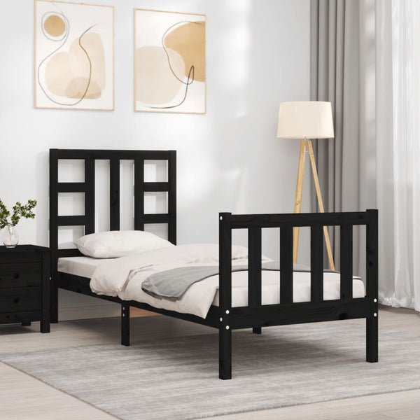 Schwarzes Bettgestell mit Kopfteil Kassandra Small Single (Holz)