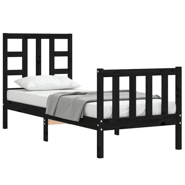 Schwarzes Bettgestell mit Kopfteil Kassandra Small Single (Holz)