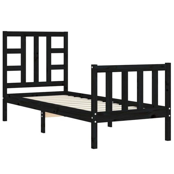 Schwarzes Bettgestell mit Kopfteil Kassandra Small Single (Holz)