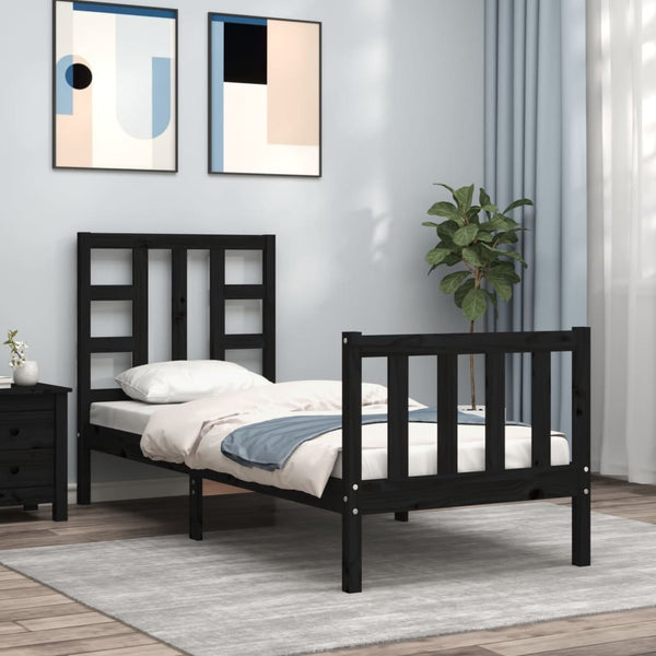 Schwarzes Bettgestell mit Kopfteil Kassandra Small Single (Holz)