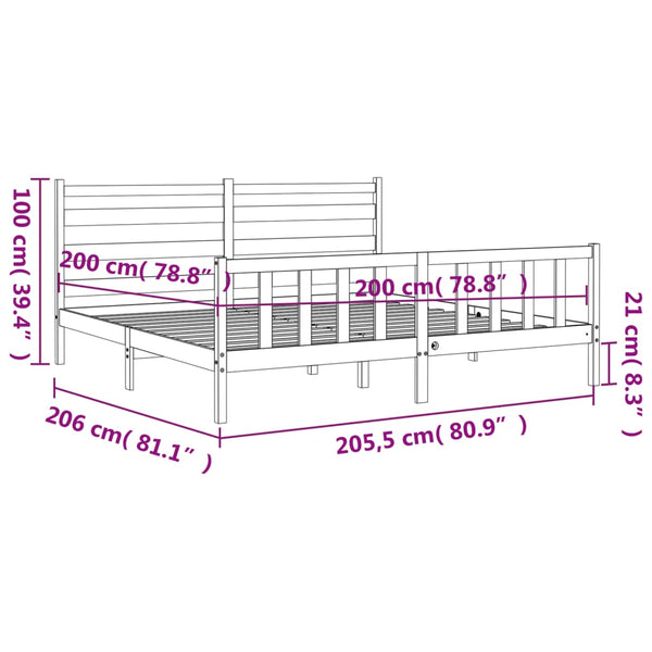 Bettgestell mit Kopfteil Bidae 200x200cm, Grau (Holz)