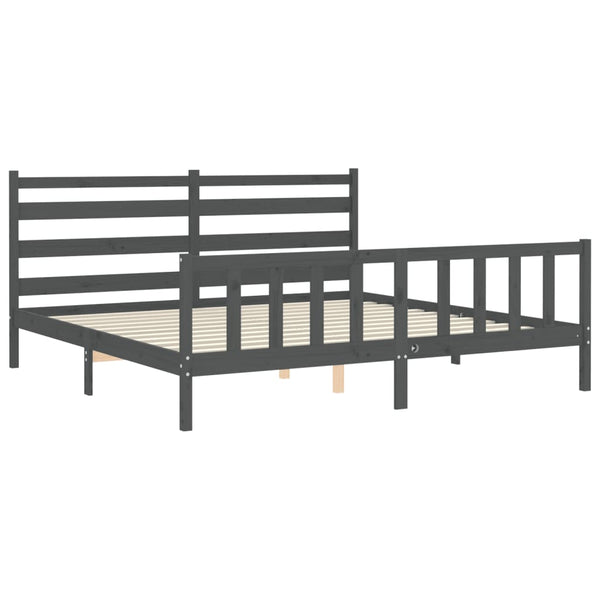 Bettgestell mit Kopfteil Bidae 200x200cm, Grau (Holz)