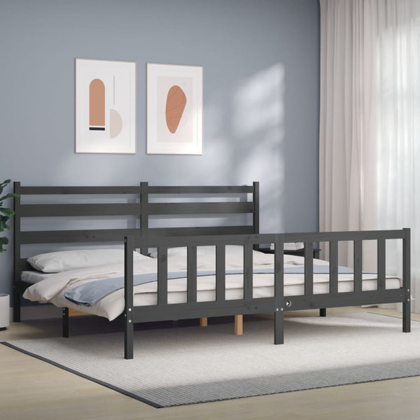 Bettgestell mit Kopfteil Bidae 200x200cm, Grau (Holz)