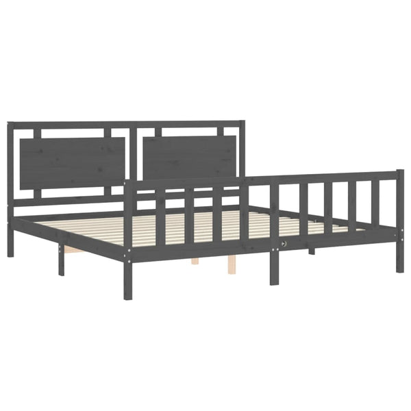 Graues Bettgestell mit Kopfteil Muzaffer 200x200cm (Holz)