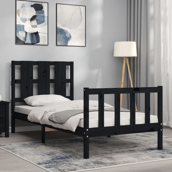 Schwarzes Bettgestell mit Kopfteil Lusia Small Single (Holz)
