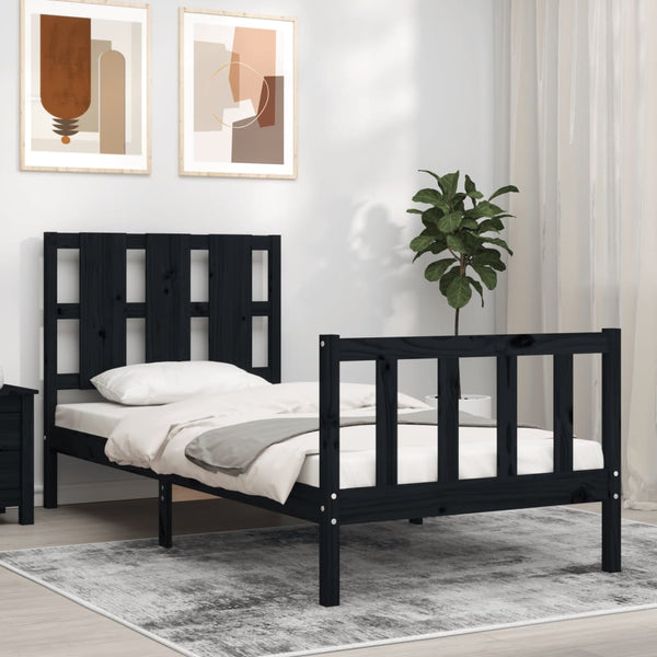 Schwarzes Bettgestell mit Kopfteil Lusia Small Single (Holz)
