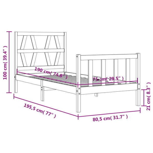 Schwarzes Bettgestell mit Kopfteil Orsilia Small Single (Holz)