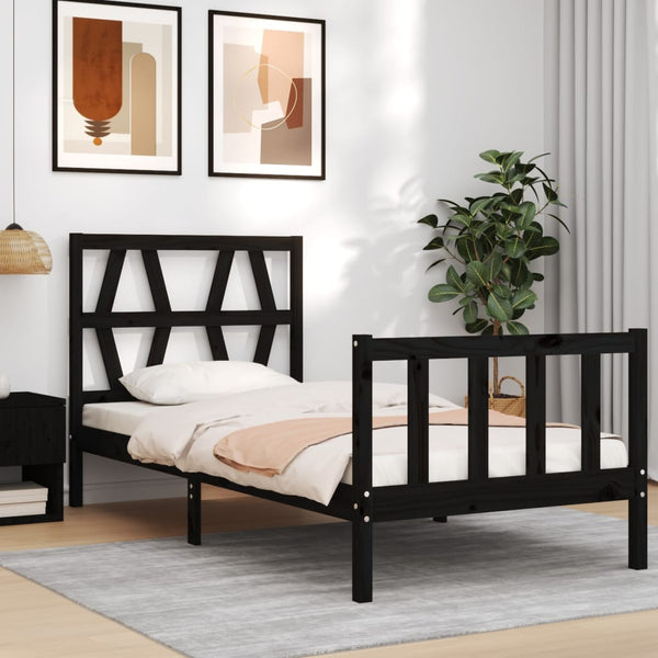 Schwarzes Bettgestell mit Kopfteil Orsilia Small Single (Holz)