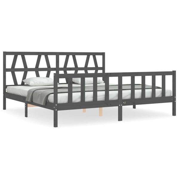 Graues Bettgestell mit Kopfteil Orsilia 200x200cm (Holz)