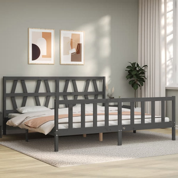 Graues Bettgestell mit Kopfteil Orsilia 200x200cm (Holz)