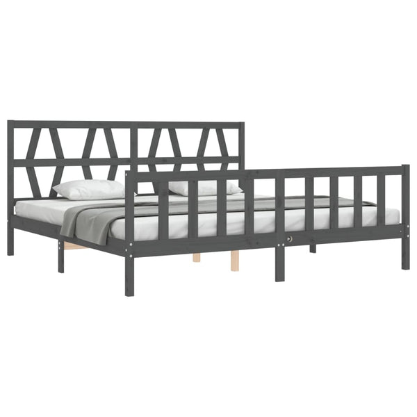 Graues Bettgestell mit Kopfteil Orsilia 200x200cm (Holz)