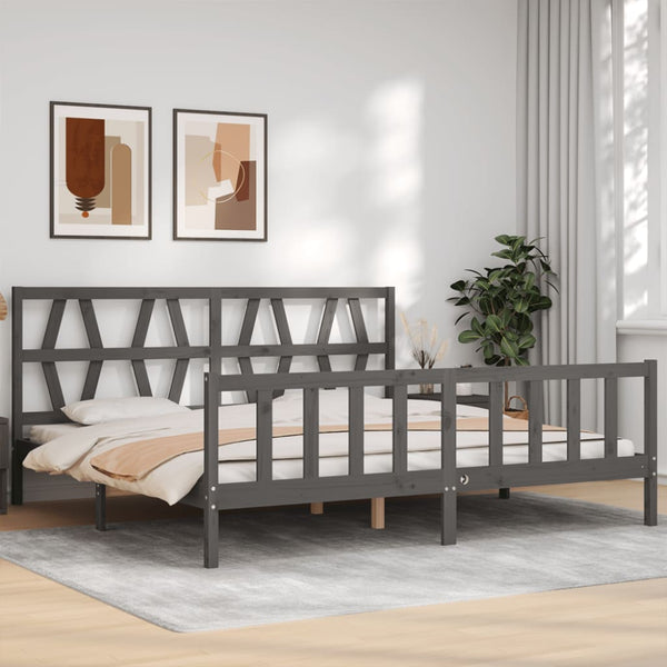 Graues Bettgestell mit Kopfteil Orsilia 200x200cm (Holz)
