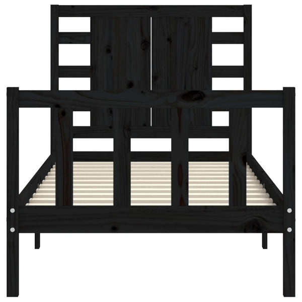 Schwarzes Bettgestell mit Kopfteil Verjinia Small Single (Holz)