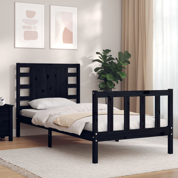 Schwarzes Bettgestell mit Kopfteil Verjinia Small Single (Holz)