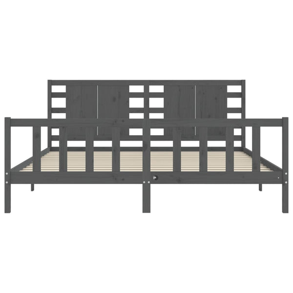 Bettgestell Verjinia 200x200cm mit Kopfteil, grau (Holz)