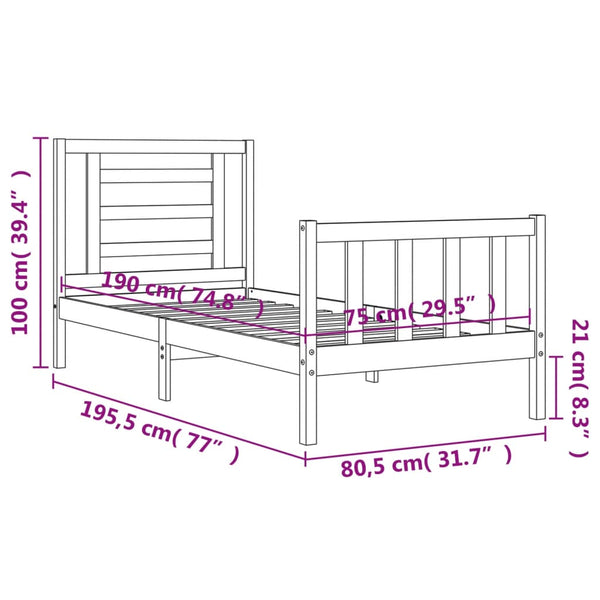 Schwarzer Bettrahmen mit Kopfteil Baryy Small Single (Holz)
