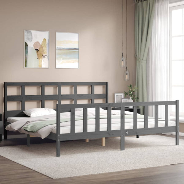 Graues Bettgestell mit Kopfteil Fortyogo 200x200cm (Holz)