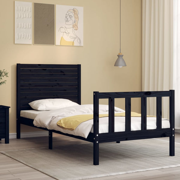 Schwarzes Bettgestell mit Kopfteil Ecsenie Small Single (Holz)
