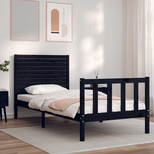 Schwarzes Bettgestell mit Kopfteil Ecsenie Small Single (Holz)