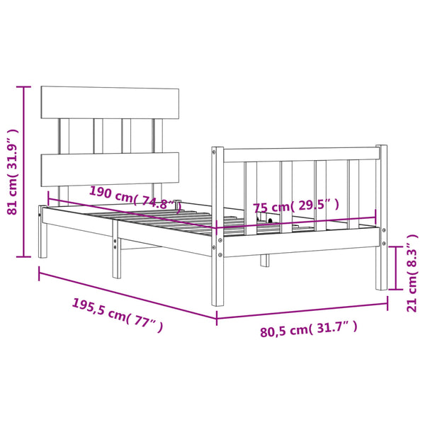 Schwarzes Bettgestell mit Kopfteil Kizner Small Single (Holz)