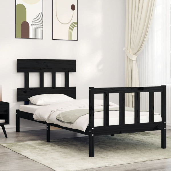 Schwarzes Bettgestell mit Kopfteil Kizner Small Single (Holz)