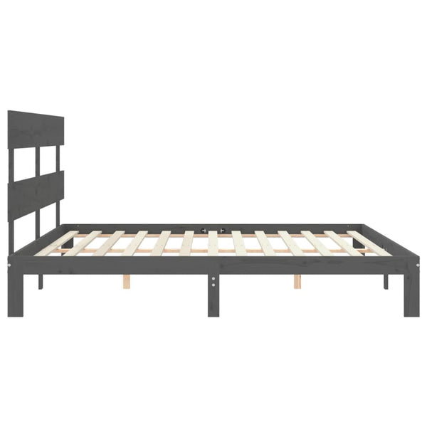 Bettgestell Bellul 200x200cm grau mit Kopfteil (Holz)