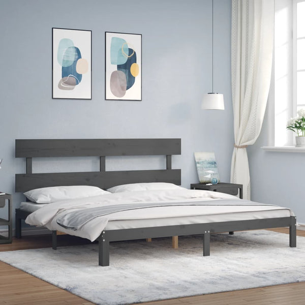 Bettgestell Bellul 200x200cm grau mit Kopfteil (Holz)
