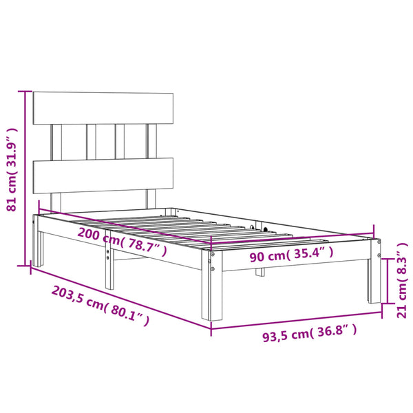 Bettgestell Kizner mit Kopfteil 90x200cm (Holz)