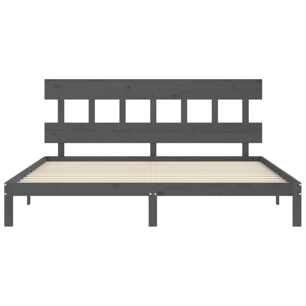 Bettgestell Kizner Grau mit Kopfteil 200x200cm (Holz)