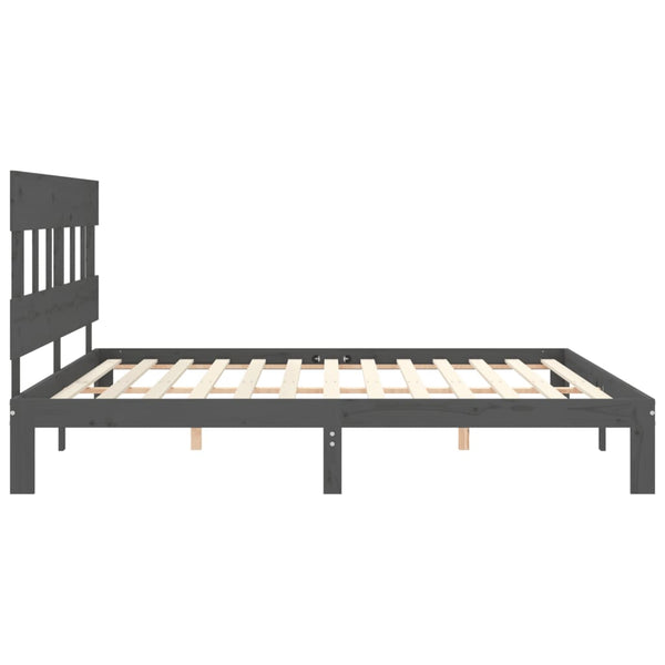 Bettgestell Kizner Grau mit Kopfteil 200x200cm (Holz)