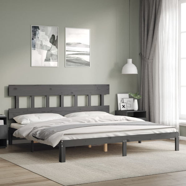 Bettgestell Kizner Grau mit Kopfteil 200x200cm (Holz)