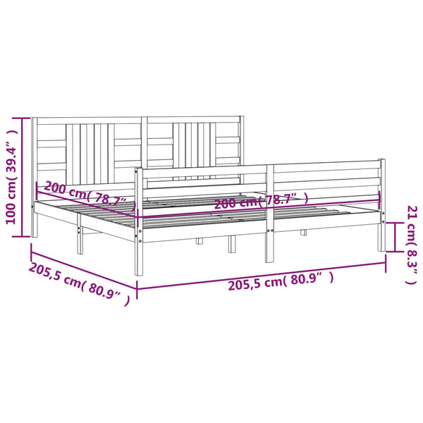 Graues Bettgestell mit Kopfteil Lapadus 200x200cm (Holz)
