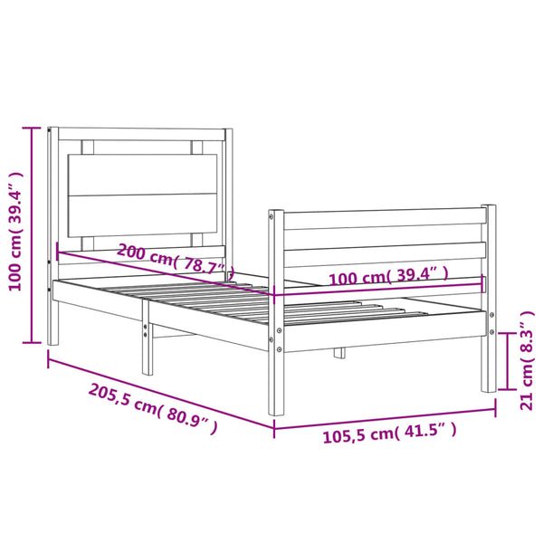 Bettgestell mit Kopfteil Mititelu 100x200cm (Holz)