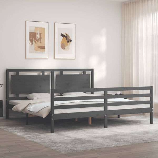 Graues Bettgestell mit Kopfteil Mititelu 200x200cm (Holz)
