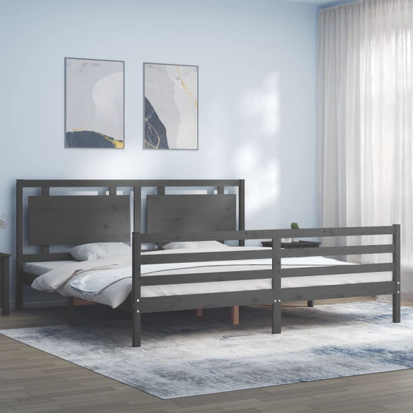 Graues Bettgestell mit Kopfteil Mititelu 200x200cm (Holz)