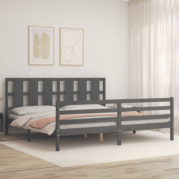 Graues Bettgestell mit Kopfteil Didina 200x200cm (Holz)
