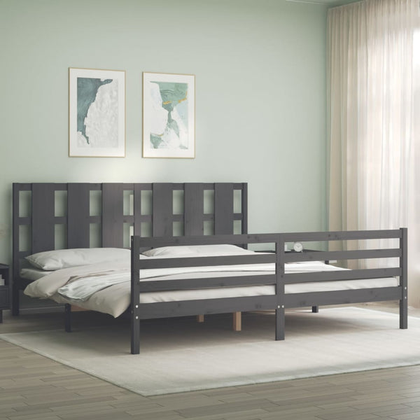 Graues Bettgestell mit Kopfteil Didina 200x200cm (Holz)