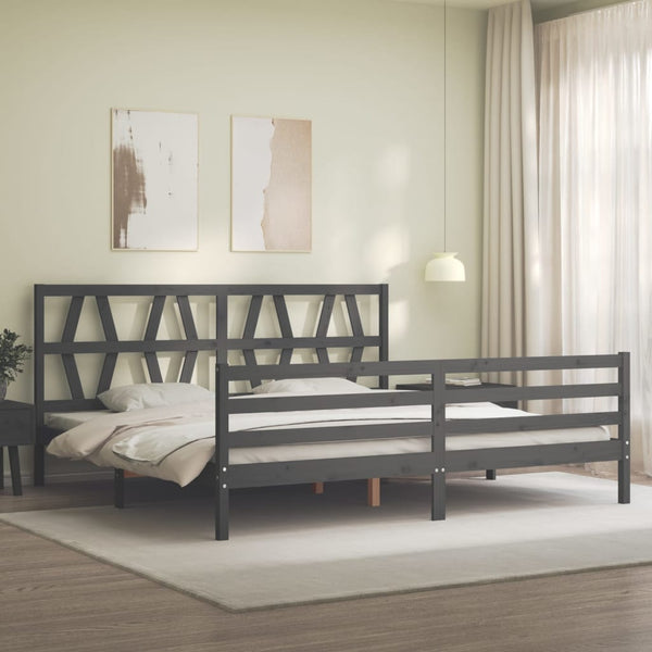 Bettgestell Haralambia Grau mit Kopfteil 200x200cm (Holz)