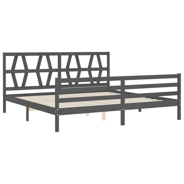 Bettgestell Haralambia Grau mit Kopfteil 200x200cm (Holz)