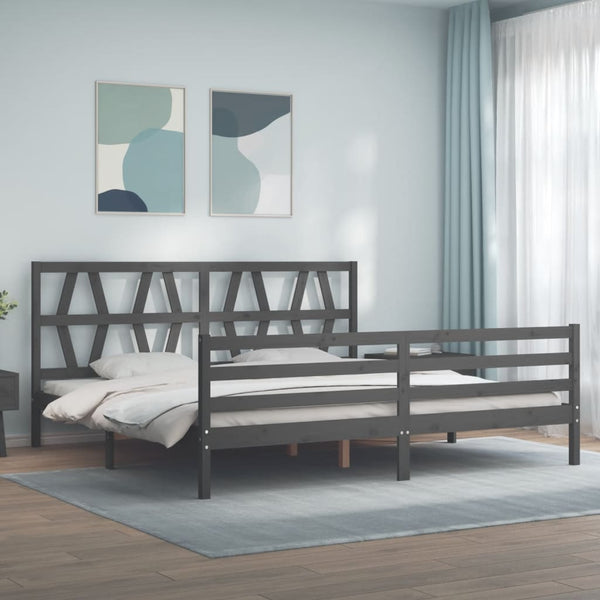 Bettgestell Haralambia Grau mit Kopfteil 200x200cm (Holz)