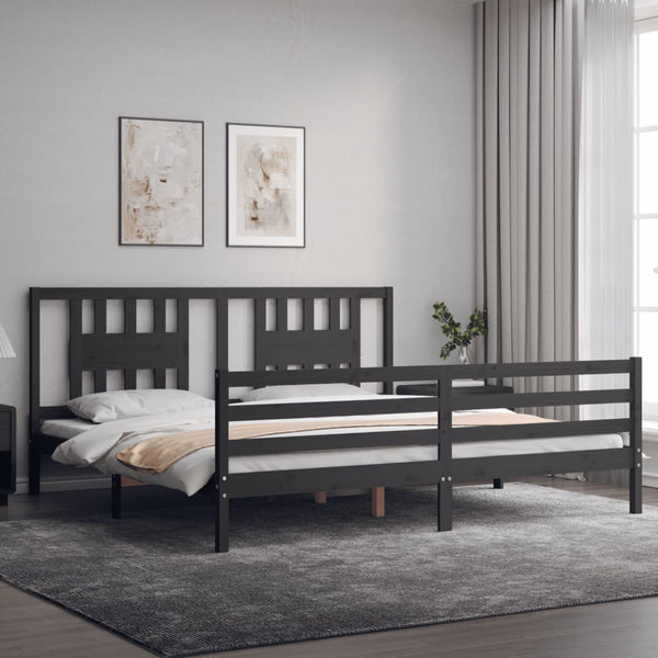 Graues Bettgestell mit Kopfteil Medora 200x200cm (Holz)