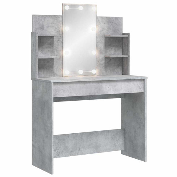 Betongrauer Schminktisch mit LED-Beleuchtung Valadea 96x40x142cm