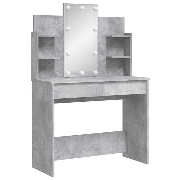 Betongrauer Schminktisch mit LED-Beleuchtung Valadea 96x40x142cm