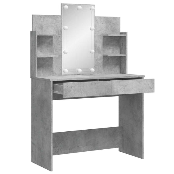 Betongrauer Schminktisch mit LED-Beleuchtung Valadea 96x40x142cm