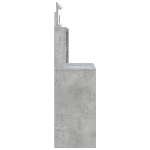 Betongrauer Schminktisch mit LED-Beleuchtung Valadea 96x40x142cm