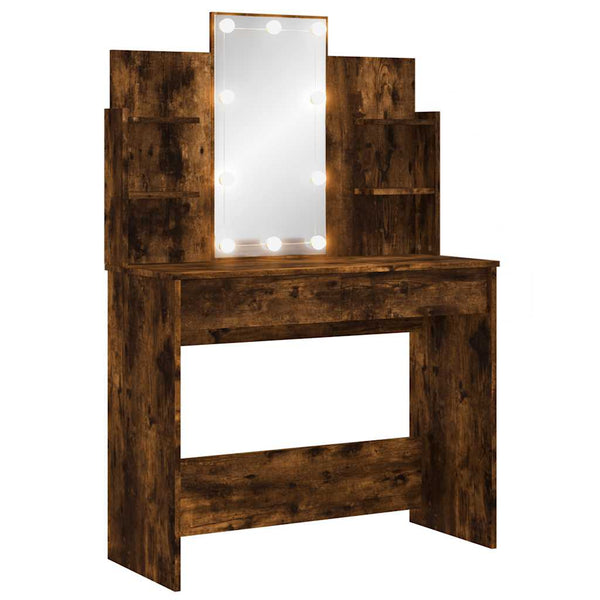 Räuchereiche Schminktisch mit LED-Beleuchtung Valadea 96x40x142cm