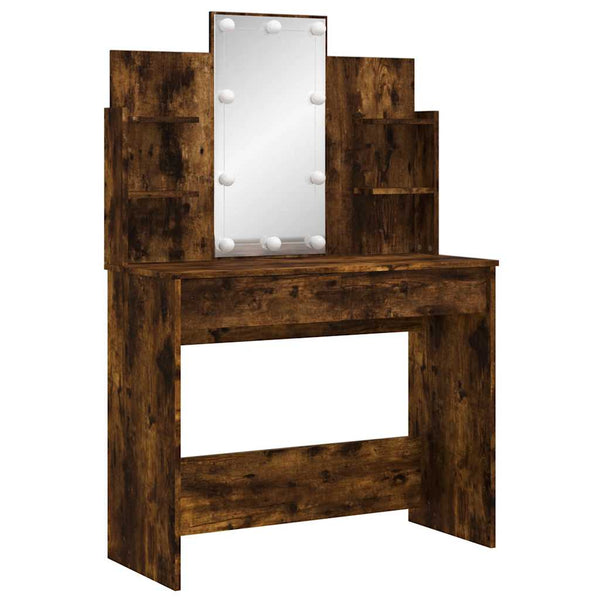 Räuchereiche Schminktisch mit LED-Beleuchtung Valadea 96x40x142cm